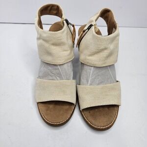 Tom's Ankle Sandals Canvas Straps Size 8M Heel 3"